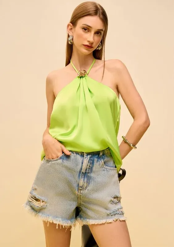 Shorts Zinco Reto Alta Azul 38