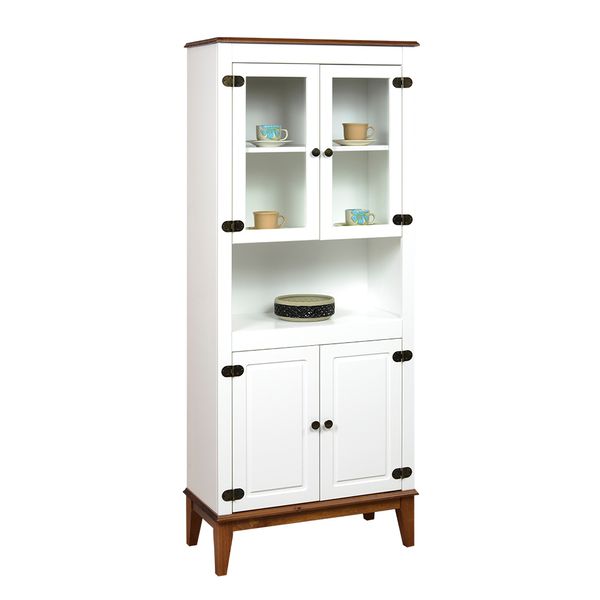 Cristaleira com 2 Portas de Vidro - Amêndoa/Branco