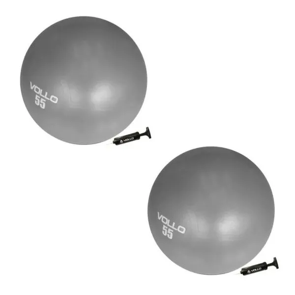 Kit 2 Bola Suíça de Ginástica Pilates 55cm com Bomba Cinza Vollo Sports para Exercícios e Fisioterapia Kit 2 Bola Suíça de Ginástica Pilates 55cm com Bomba Cinza Vollo Sports