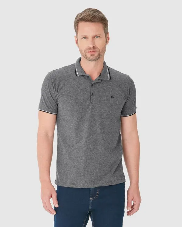 Camisa Polo Básica Masculina Em Piquet Premium Cinza - XGG
