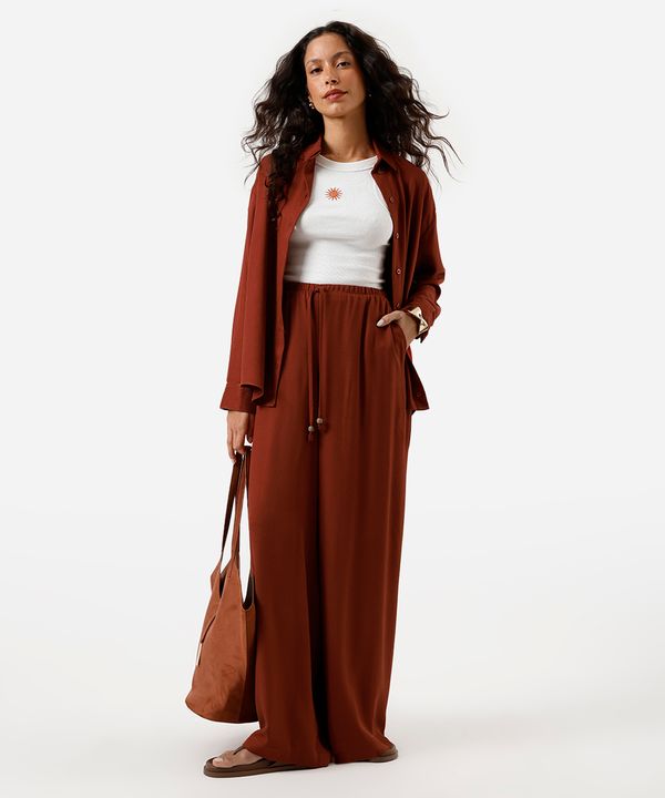 calça estilo pijama feminina de viscose cós elástico vinho M