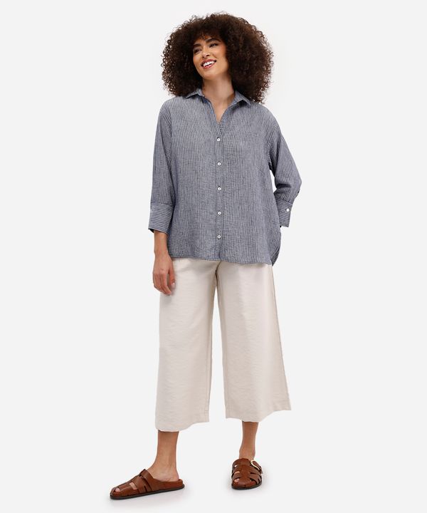 calça wide leg cropped feminina com pregas bege 34
