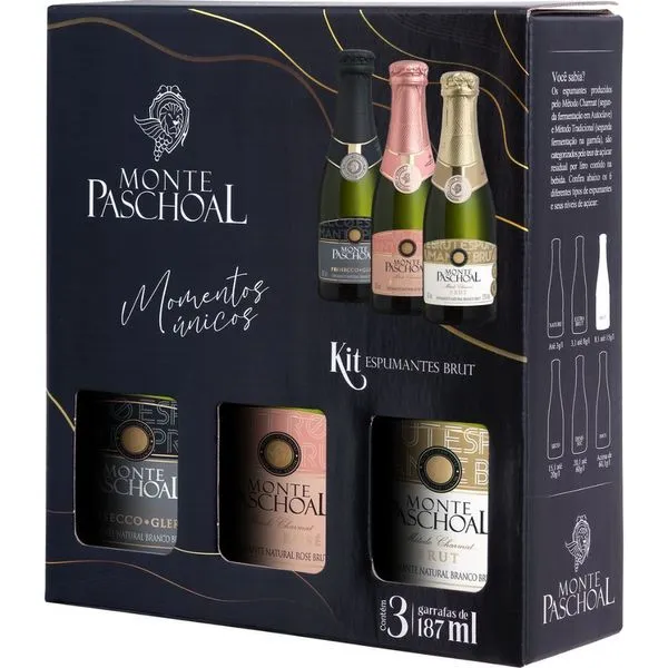 Kit Mini Espumante Monte Paschoal Brut 3x187 Ml
