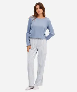 calça de pijama avulsa feminina listrada azul GG