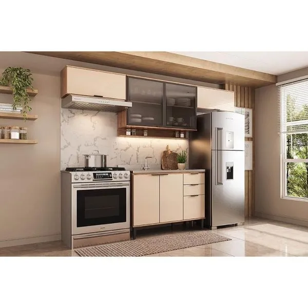 Kit Cozinha Carraro 4 Peças Alpha C4P182 Freijo/Off White