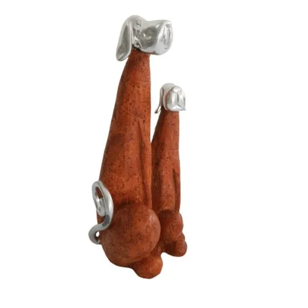 Estátua Cão Com Filhote Estilo Pedra Com Detalhes 28cm