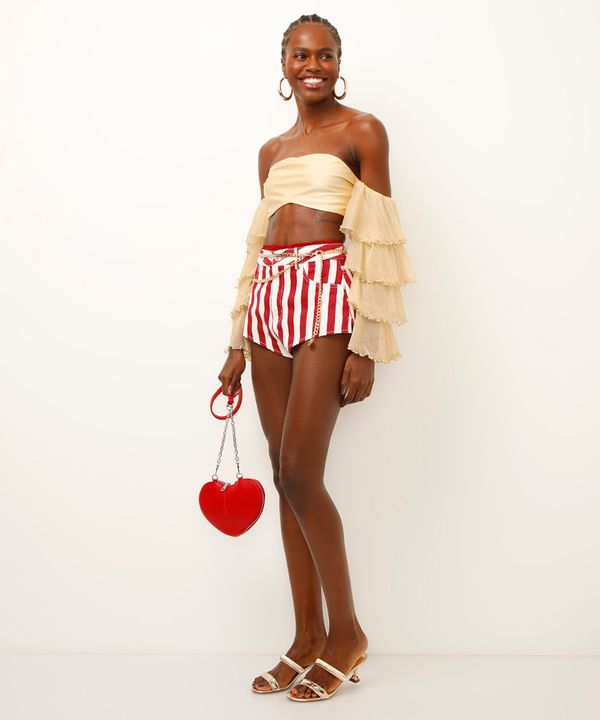 short hot pant listrado off white 40