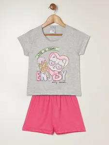 Pijama Curto Estampado Infantil Para Menina - MESCLA/PINK 3