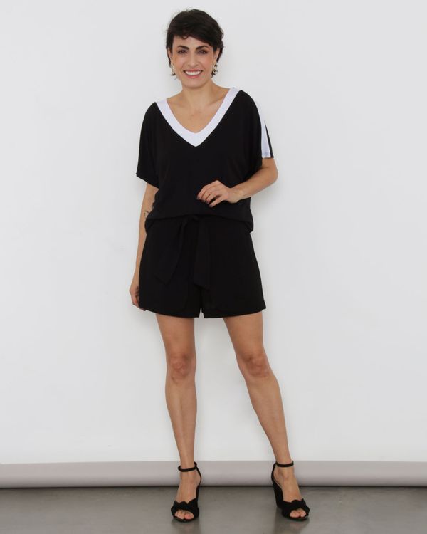 Short Feminino Curto Viscose Com Sobreposição Preto GG