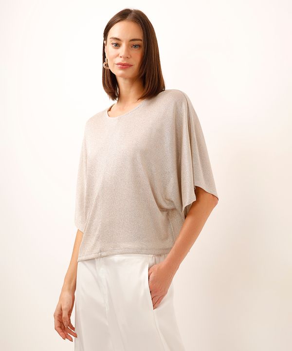 blusa de lurex manga curta bege G