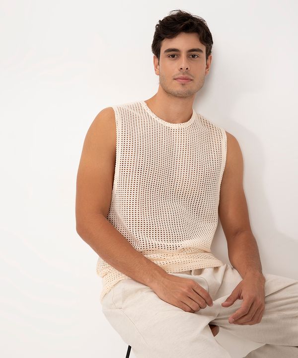 regata machão de tricot gola redonda off white GG