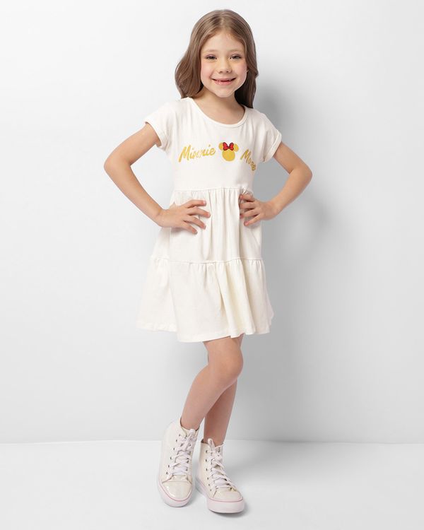 Vestido Infantil Três Marias Manga Curta Disney Minnie com Glitter Off White 4