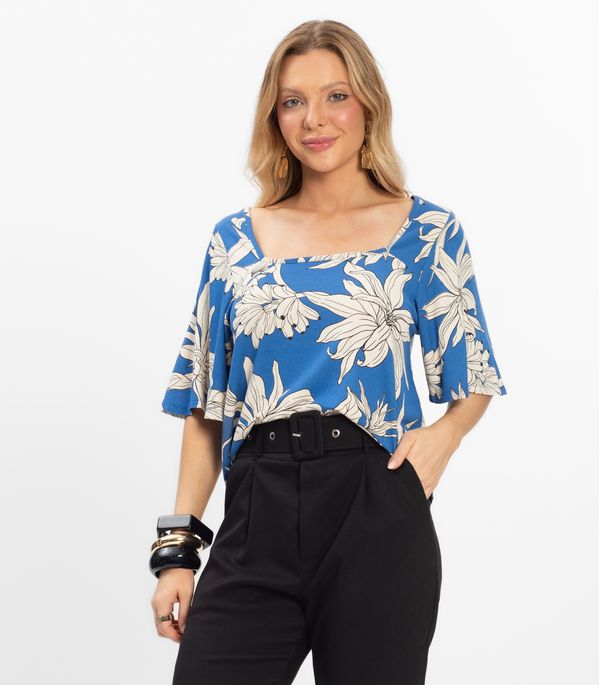 Blusa Cropped Feminina Visco Maquinetada Rovitex Azul GG