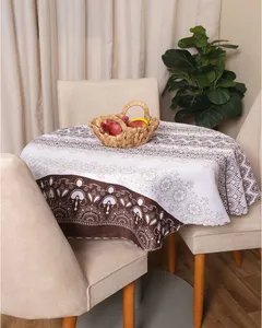 Toalha De Mesa Redonda Raner Estampada Marrom UN
