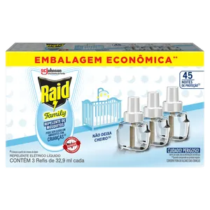 Repelente Líquido Elétrico Raid 45 Noites sem Perfume 3 Unidades de 32,9ml Cada