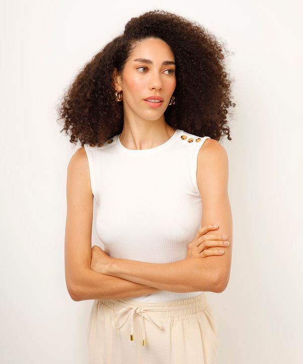 regata de viscose com botões canelada off white G