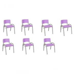 Kit 7 Cadeiras Infantil Iso, Escola, Base Cinza- Lilas