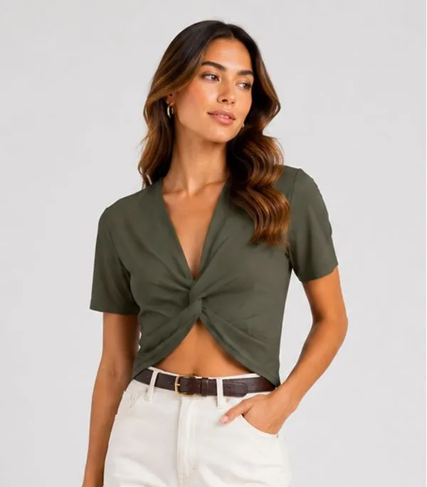 Blusa Feminina Transpasse Formando Nó Infinita Cor Verde GG
