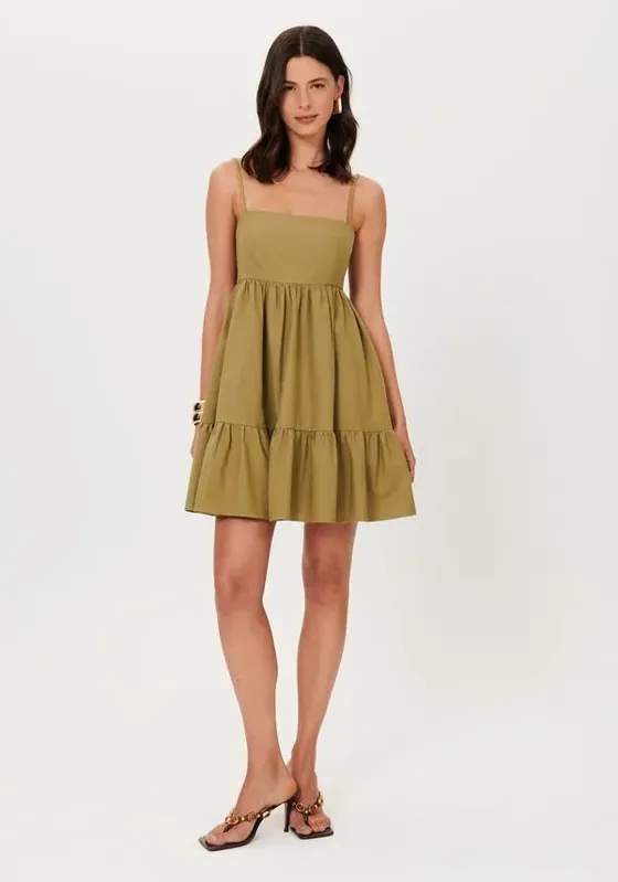 Vestido Curto De Alças Decote Reto Verde M