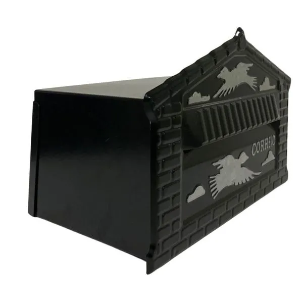 Caixa De Correios Pombinhos De Muro Pequena 12x25x12cm Preta