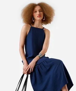 vestido midi feminino de viscose com recorte texturizado azul GG