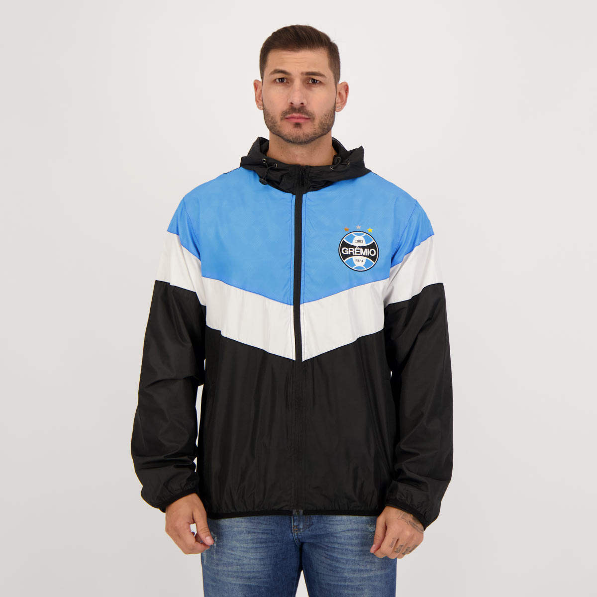 Jaqueta Grêmio Corta Vento Print Preta