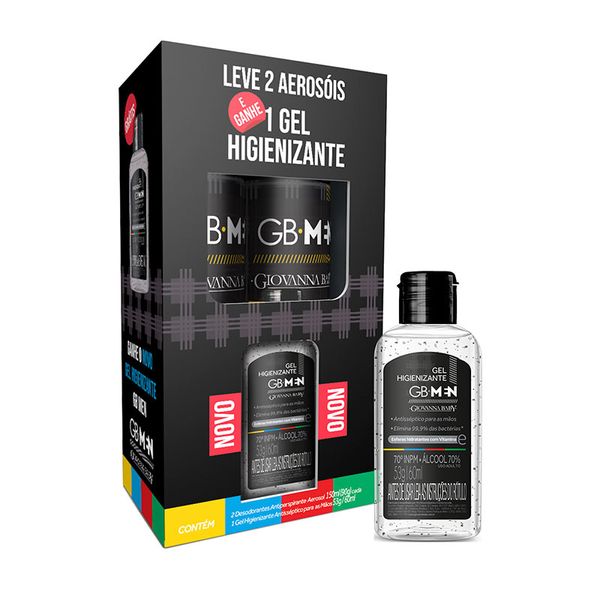 Kit Desodorante Aerosol Antiperspirante GB-Men Urban 2 Unidades 150ml Cada + Gel Higienizante GB-Men 60ml