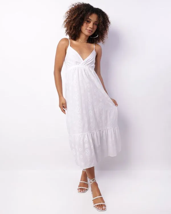 Vestido Feminino Midi Berry & Co. Alcinha Bordado Laise Branco P