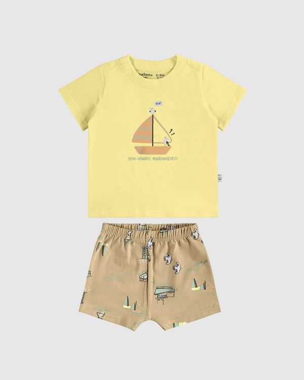Conjunto Infantil Menino Bem-Vindo Marinheiro Em Algodão Malwee Kids Amarelo - 6M