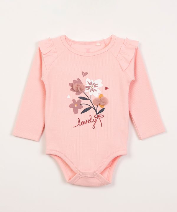 body infantil canelado flores rosa claro 12-18
