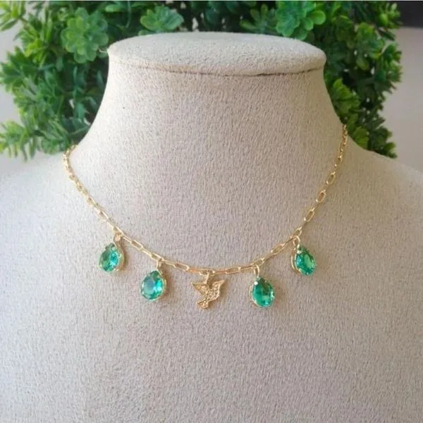 Chocker Gota +pingente Espirito Santo Banhado A Ouro 18k