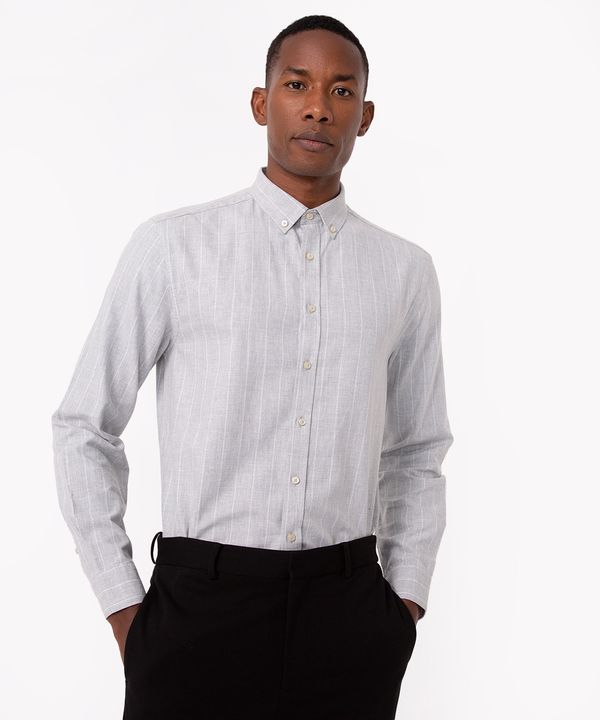 camisa de algodão listrada manga longa cinza mescla claro M