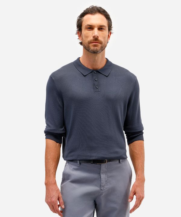 polo comfort masculina de tricot manga longa azul M