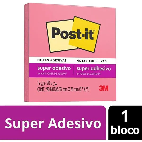 BLOCO DE RECADO POST-IT 76X76MM PINK 90FLS.