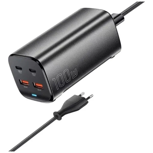 Carregador De Mesa USB/USB-C Essager 100W GaN Preto (MP)
