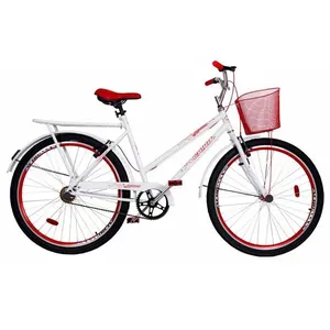 Bicicleta Cairu Aro 26 Genova Com Bagageiro E Cesta Branco E Vermelho (MP)