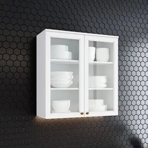 Armário Aéreo 2 Portas de Vidro Americana Henn 80cm | Branco