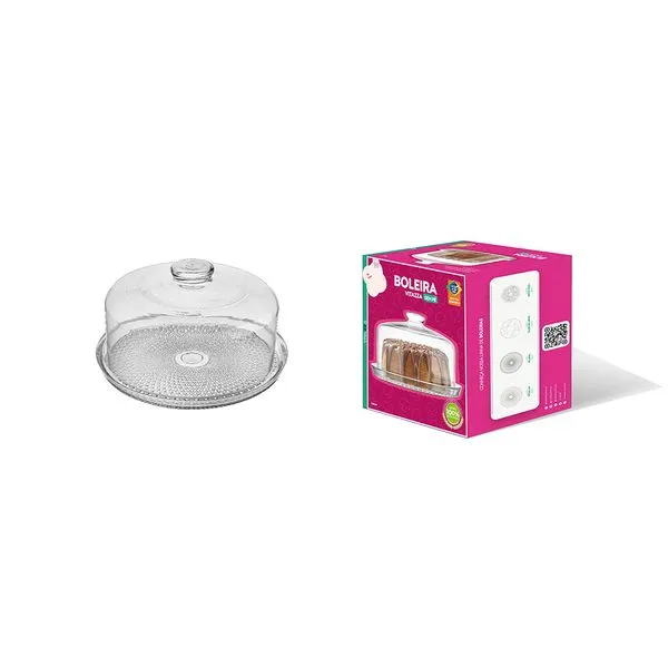 Boleira Natural sem Pé Vidro Caixa Rosa 28cm 1740 - Vitazza