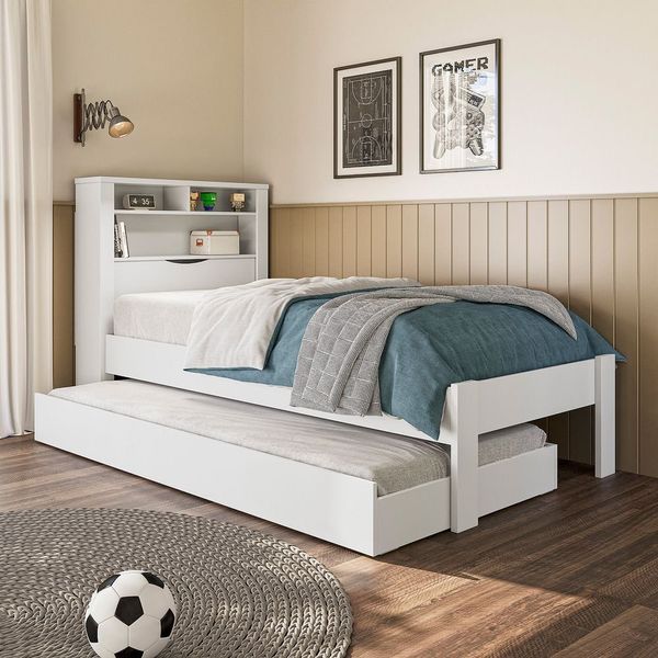 Bicama Solteiro 97,5x215,6cm 3 Nichos com Baú Invicta Branco