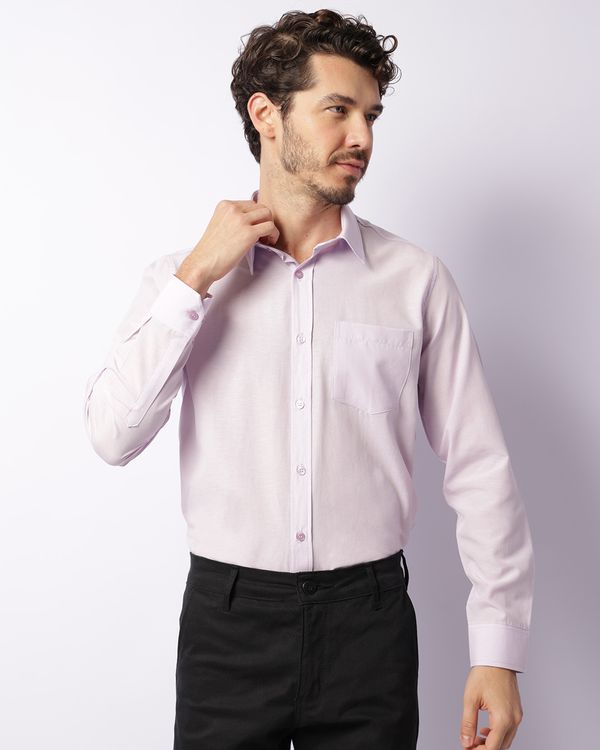 Camisa Social Masculina Com Bolso Manga Longa Lilás 5