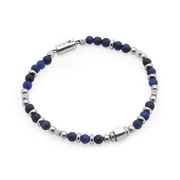 Pulseira Mass de Pedra Natural Olho de Tigre Azul Azul P