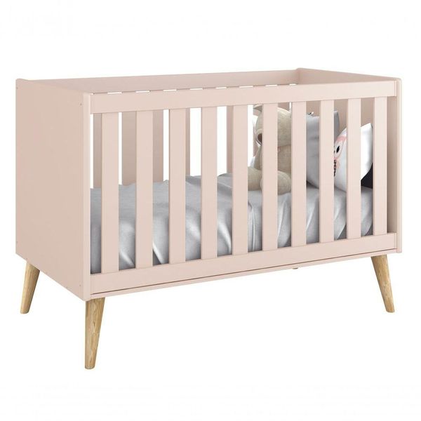 Berço Americano Théo New Rosa Fosco Com Natural - Moveisaqui