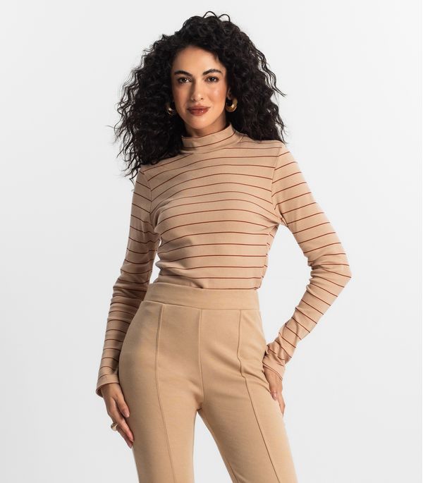 Blusa Manga Longa Feminina Rovitex Marrom GG
