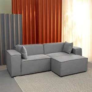 Conjunto Sofá 220cm e Puff 80cm Baobá CabeCasa MadeiraOriginals Linho Silver