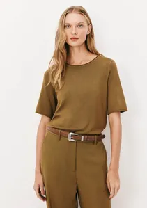 Blusa Feminina Manga Curta Em Tricô Leve - Marrom P