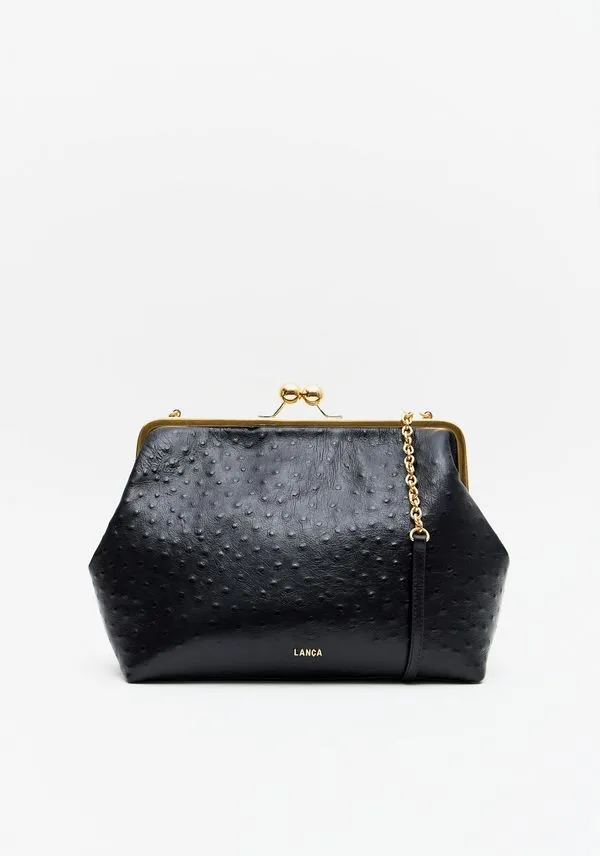 Bolsa Clutch Couro Com Enfeite Preto U