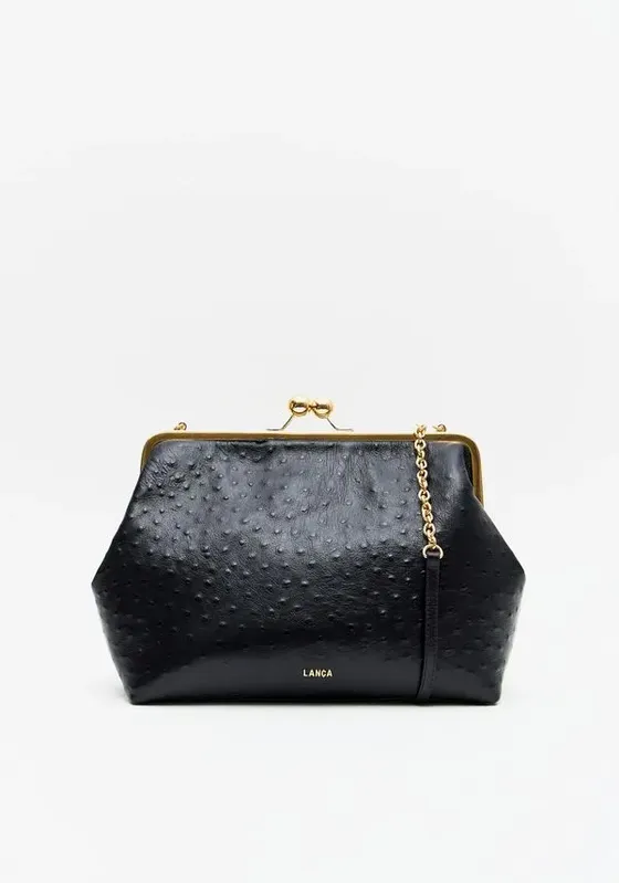 Bolsa Clutch Couro Com Enfeite Preto U