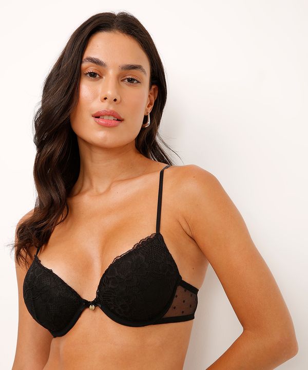 sutiã meia taça renda floral preto 46