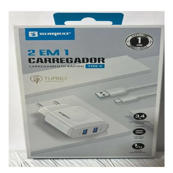 Carregador Rápido Sumexr Tipo C/Usb SX FC58 3.4A