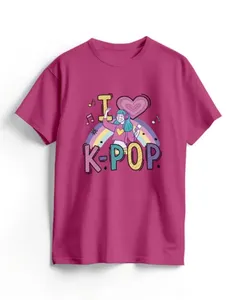 Camiseta de Algodão Rosa K-Pop Cute 6 / Rosa